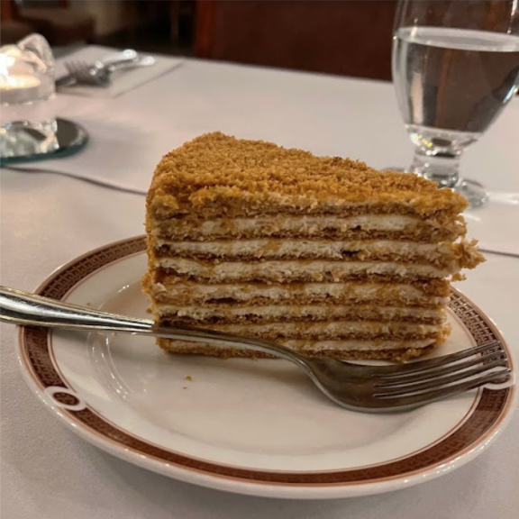 slice of delicate multilayer cake