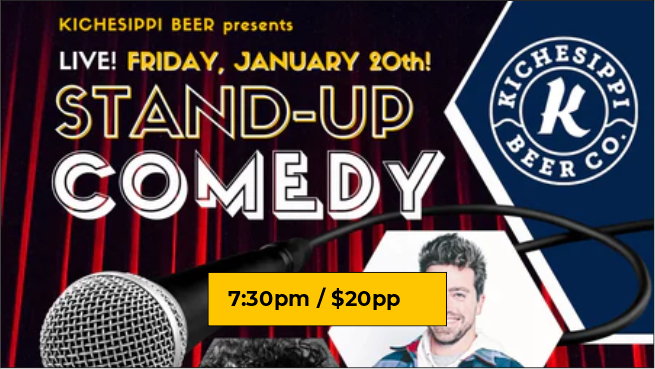 a poster for stand up comedy with a microphone.