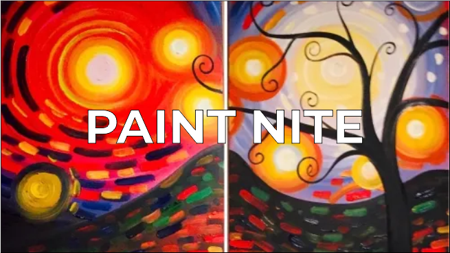 two paintings with the words paint nite on them.