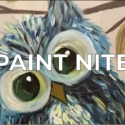 a painting of an owl with the words paint nite.