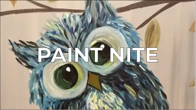 a painting of an owl with the words paint nite.