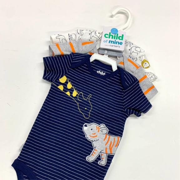 a baby bodysuit with a picture of a tiger on it.