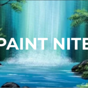 a painting of a waterfall with the words paint nite.
