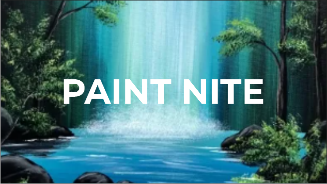 a painting of a waterfall with the words paint nite.