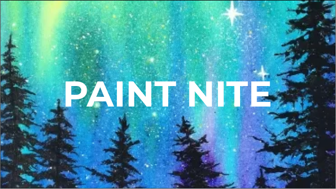 a painting of trees and the words paint nite.