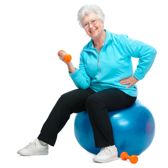 older woman exercising with light weights