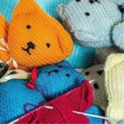 arrangement of knit teddy bears