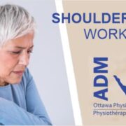 a woman with shoulder pain holding her arm.