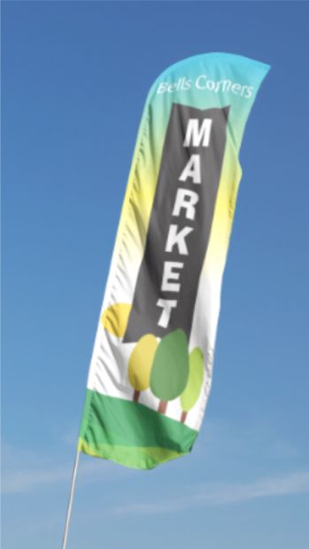 Feather flag advertising the Bells Corners Market