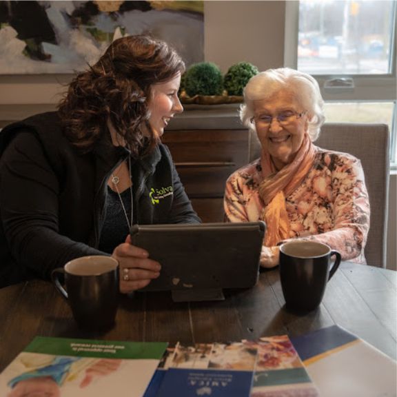 Showing elderly woman housing options on a website