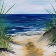 a painting of a path to the beach.