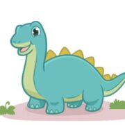 a cartoon dinosaur standing on a white background.
