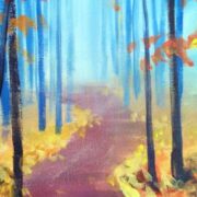 A painting of a path in the woods.