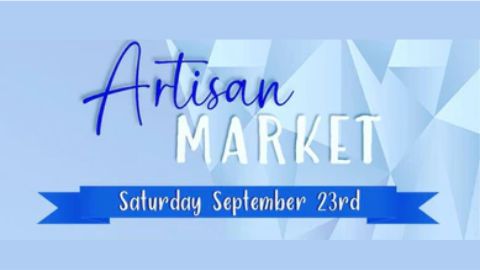 The artisan market logo on a blue background.