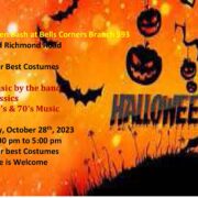 A halloween party flyer with an orange background.