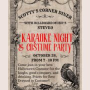 Karaoke night and costume party flyer.