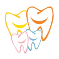A smiling tooth logo on a white background.