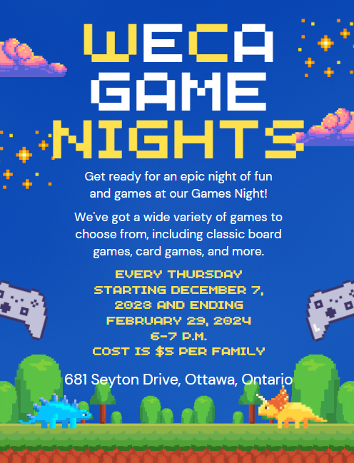 A flyer for weca game nights.