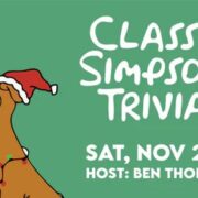 A dog in a santa hat with the words classic simpsons trivia.