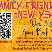 A flyer for a family friendly new year's event.