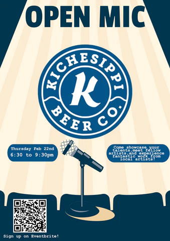 An open mic with a microphone and qr code.
