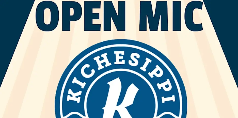 Open Mic event banner with the Kichesippi logo prominently displayed.